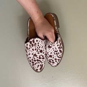 Faux cow print animal print mules